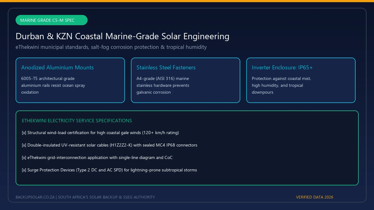 Durban coastal marine grade solar specifications and eThekwini municipal engineering standards